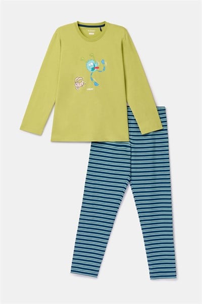 Uzaylı Karakter Baskılı Limon Yeşili Erkek Çocuk Pijama