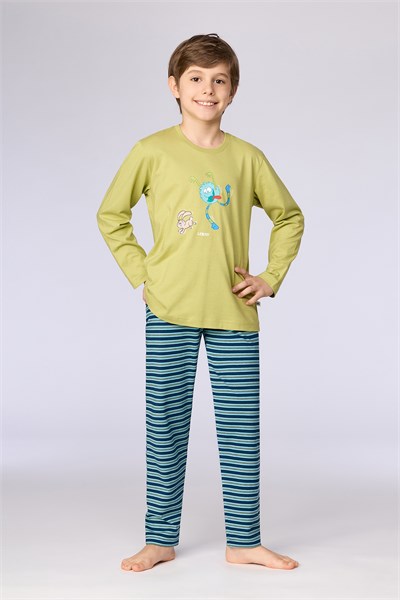 Uzaylı Karakter Baskılı Limon Yeşili Erkek Çocuk Pijama