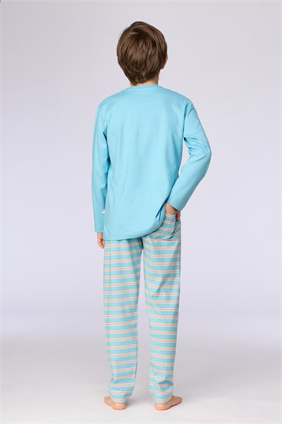 Uzaylı Karakter Baskılı Mavi Erkek Çocuk Pijama