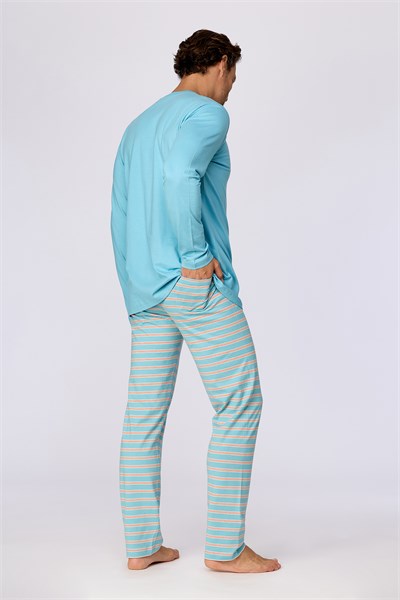 Uzaylı Karakter Baskılı Mavi Erkek Pijama