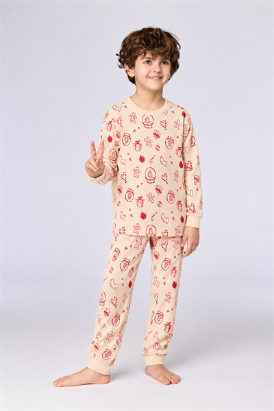 Yeni Yıl Temalı Ekru Erkek Çocuk Pijama
