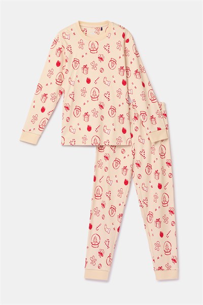 Yeni Yıl Temalı Ekru Erkek Çocuk Pijama