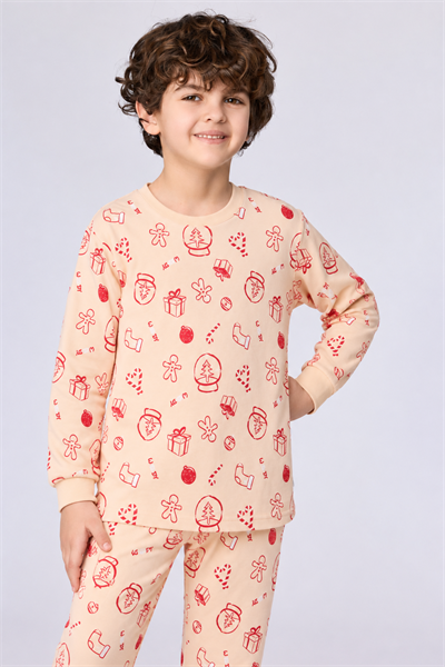 Yeni Yıl Temalı Ekru Erkek Çocuk Pijama