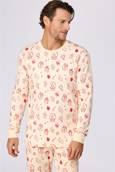 Yeni Yıl Temalı Ekru Erkek Pijama