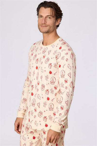 Yeni Yıl Temalı Ekru Erkek Pijama
