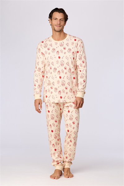 Yeni Yıl Temalı Ekru Erkek Pijama