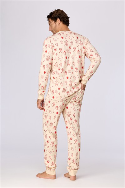 Yeni Yıl Temalı Ekru Erkek Pijama