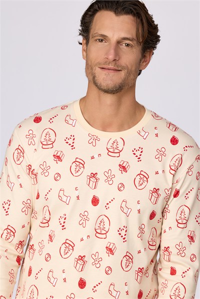 Yeni Yıl Temalı Ekru Erkek Pijama