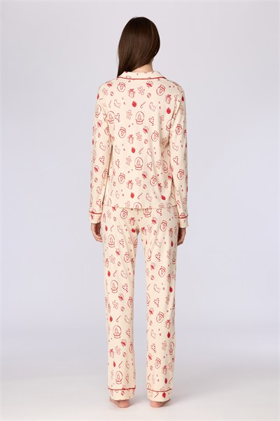 Yeni Yıl Temalı Ekru Kadın Pijama