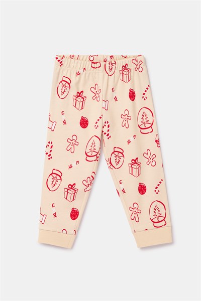 Yeni Yıl Temalı Ekru Pamuklu Bebek Pijama