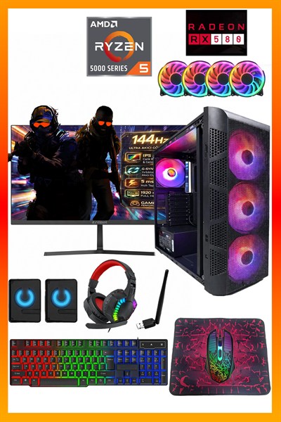 GA Full-Perf Gaming Ryzen 5 5500 + RX580 8GB + 16GB DDR4 RAM 512GB M.2 NVMe SSD + Full Set Hazır Oyun Bilgisayarı