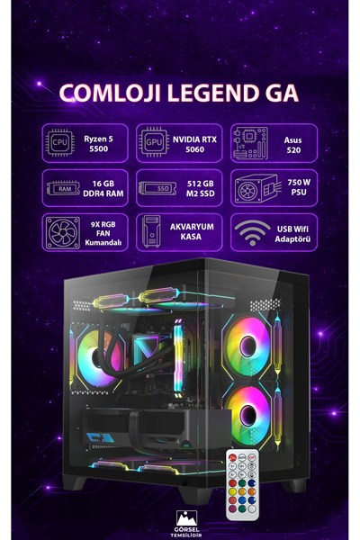 GA LEGEND-2 RTX 5060 8GB + Ryzen 5 5500 16 GB RAM 512 GB SSD Hazır Sistem