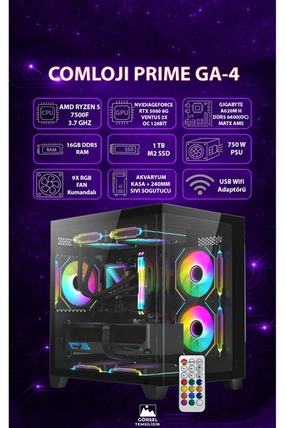 GA PRIME-2 Gaming PC | RTX 5060 8GB + Ryzen 7 5700X | 16GB DDR4 RAM | 1TB SSD Hazır Sistem