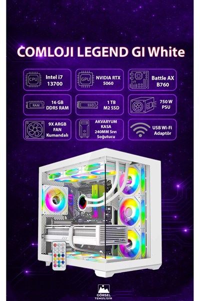 Gi LEGEND White RTX 5060 8GB + Intel i7 13700 16GB RAM 1 TB SSD Full Beyaz Hazır Sistem