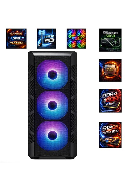 GA High-Perf Gaming Ryzen 5 5500 RTX5060 16GB DDR4 RAM 512GB M.2