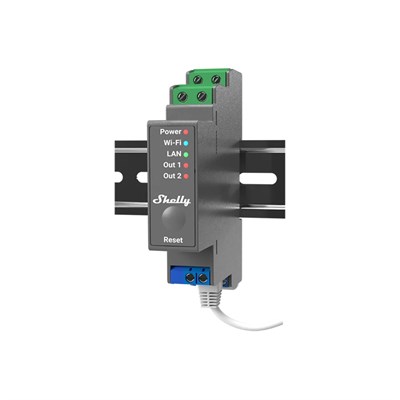 Shelly Pro 2 DIN ray montajlı 2 kanallı akıllı röle modülü ürün görünümü