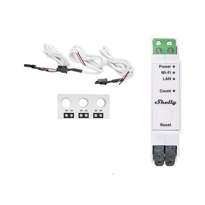 Shelly Pro 3EM-3CT63 üç faz akıllı enerji ölçer ve akım trafosu seti ürün görünümü