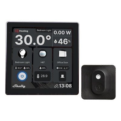 Shelly Wall Display ve BLU H&T siyah merkezi kontrol panel seti