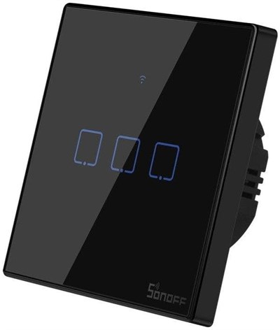 SONOFF T3EU3C siyah 3 kanallı Wi-Fi dokunmatik akıllı anahtar yandan görünüm