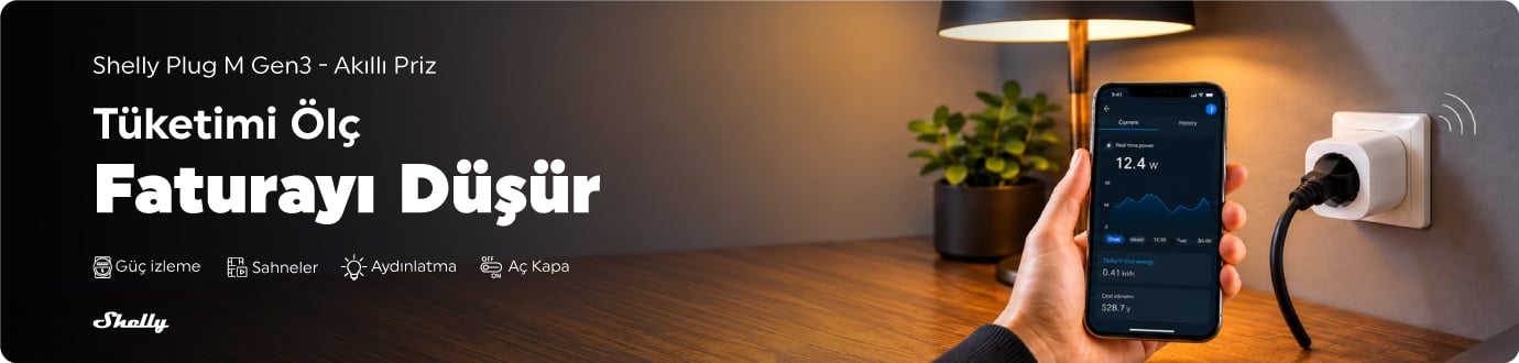 Shelly Plug M Gen3 enerji ölçümlü Matter akıllı priz