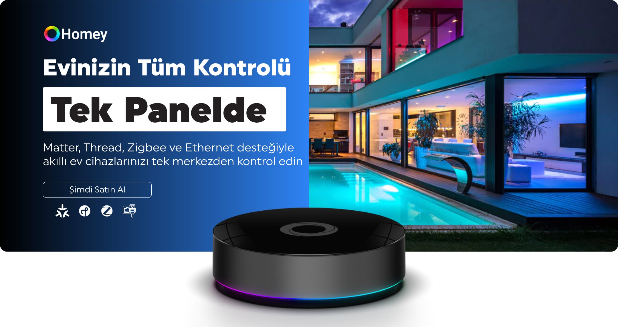 Homey ile Evinizin Tüm Kontrolünü tek panelden gerçekleştirin masaüstü banner