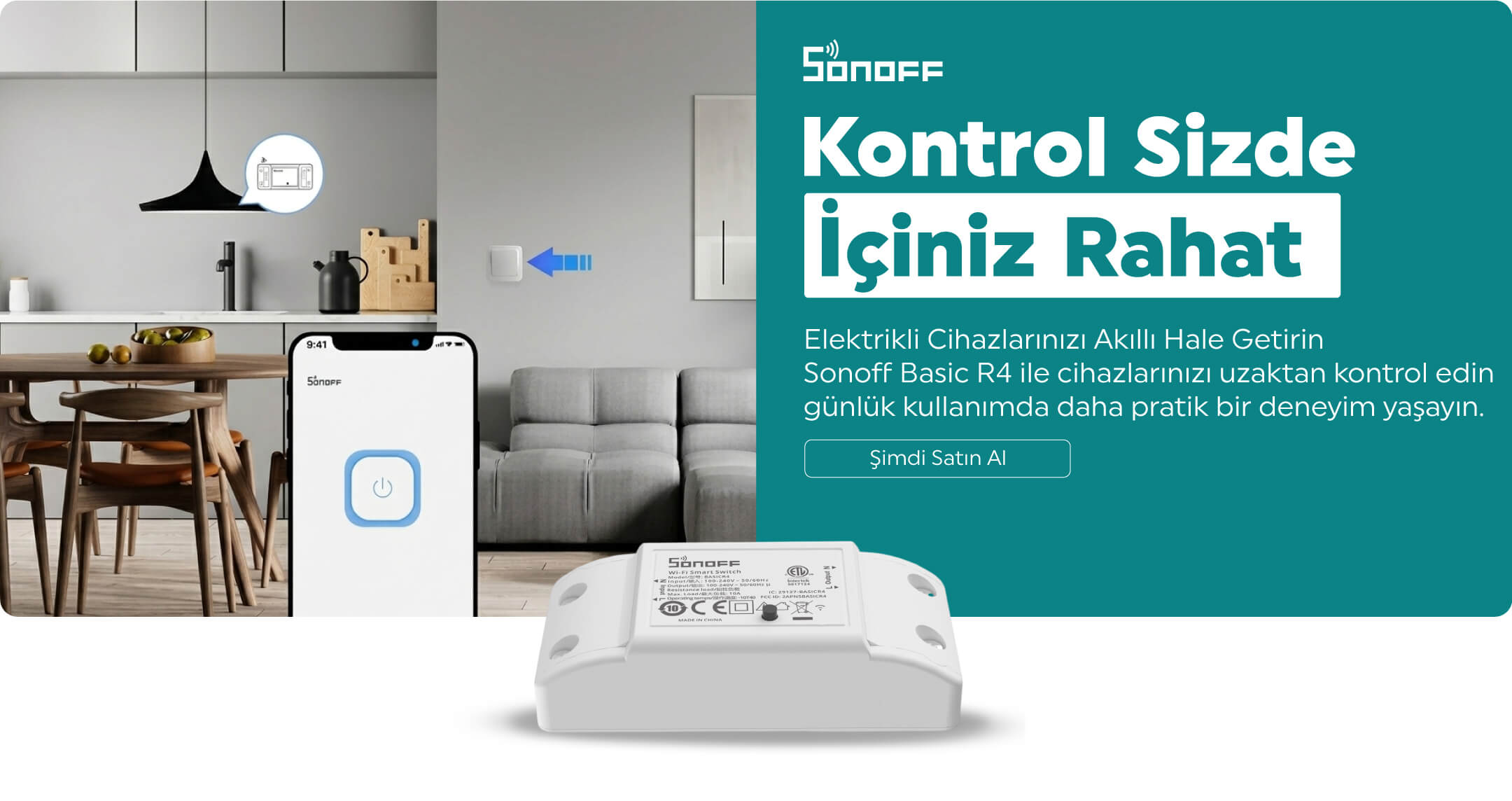 Sonoff Basic R4 akıllı röle ile elektrikli cihazları uzaktan kontrol bannerı