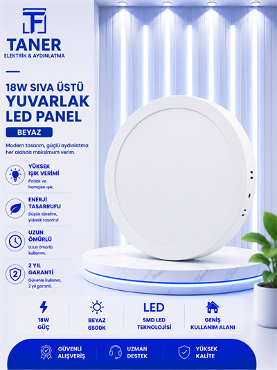 18W SIVA ÜSTÜ YUVARLAK BEYAZ KASA BEYAZ IŞIK