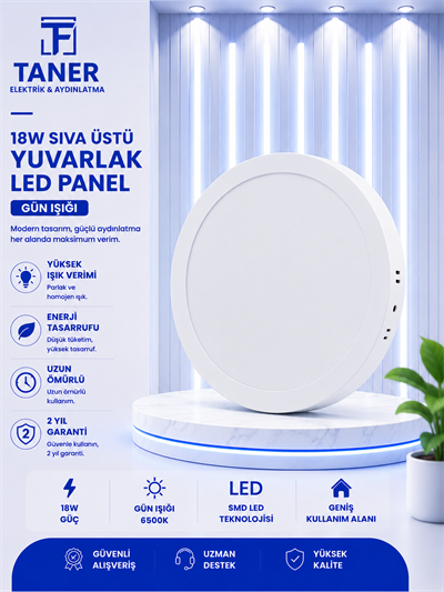 18W SIVA ÜSTÜ YUVARLAK BEYAZ KASA GÜN IŞIĞI