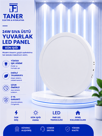 24W SIVA ÜSTÜ YUVARLAK BEYAZ KASA GÜN IŞIĞI LED PANEL