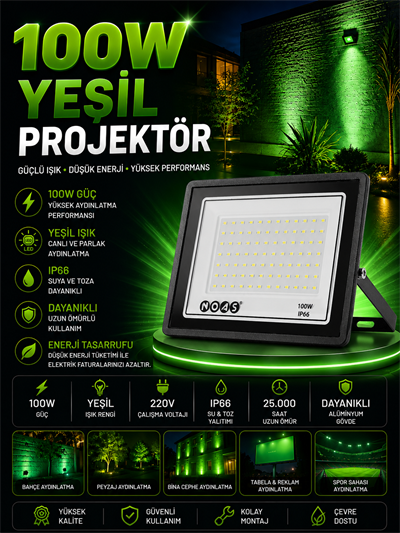 NOAS 100W LED PROJEKTÖR YEŞİL