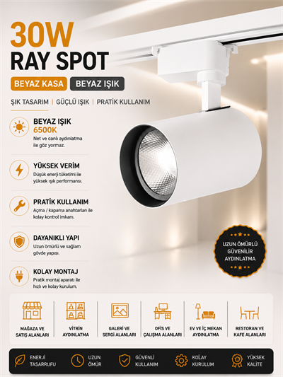 NOAS 30W BEYAZ KASA BEYAZ IŞIK RAY SPOT