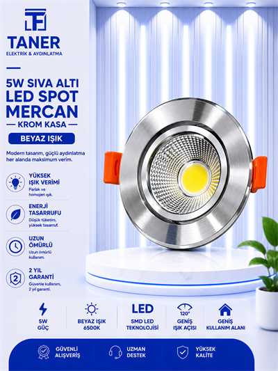 NOAS 5W SIVA ALTI LED SPOT MERCAN KROM KASA 