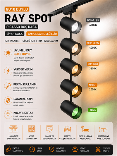 NOAS PICASSO GU10 DUYLU BOŞ KASA RAY SPOT