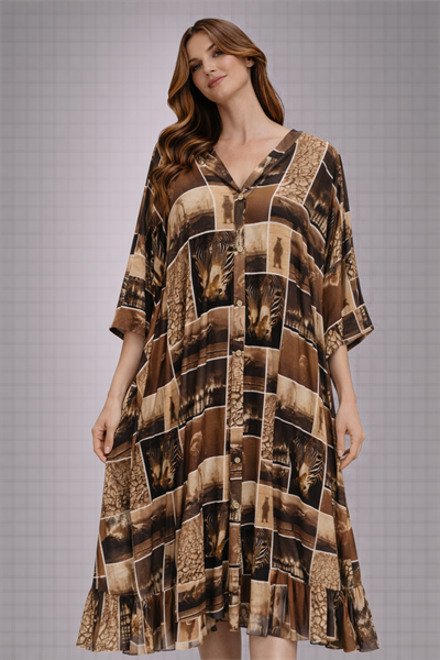 Desenli Dev Gömlek Elbise