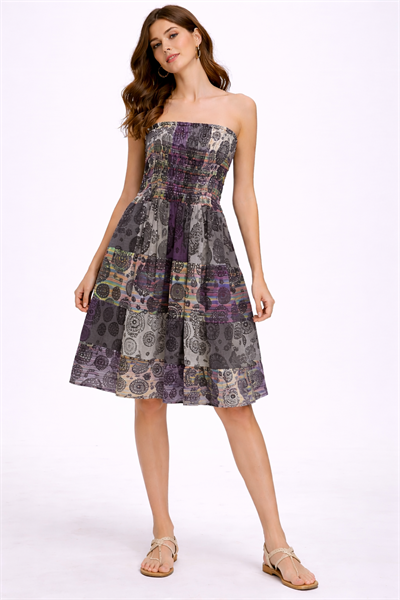 Etnik Desenli Straplez Elbise