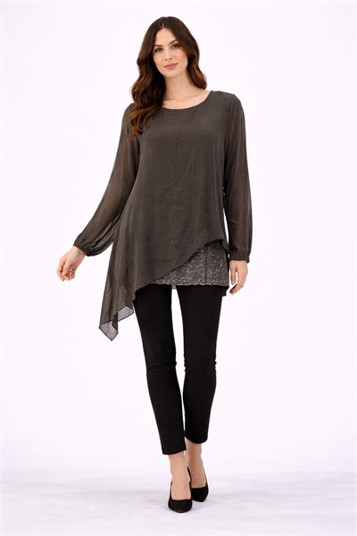 İtalyan Asimetrik Kesim Pullu İpek Bluz 250310818 - 7295