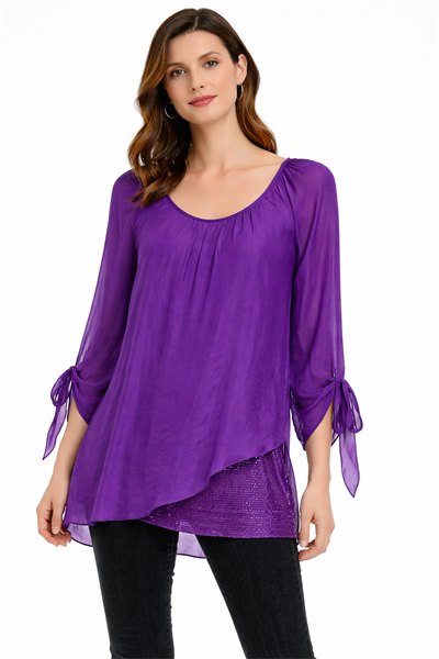 İtalyan Asimetrik Kesim Pullu İpek Bluz 250310818 - 7295