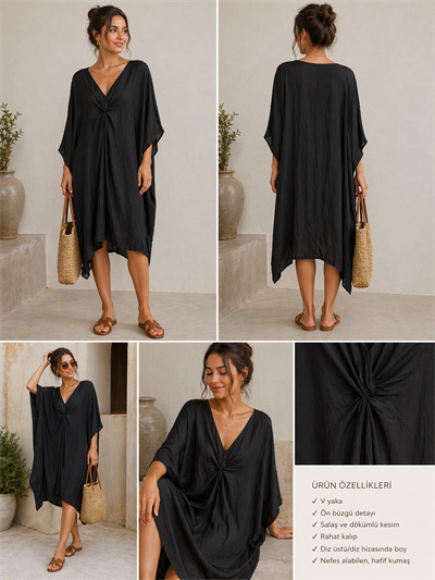 İtalyan Astarı Kısa İpek Elbise 2601XA22 - 91651