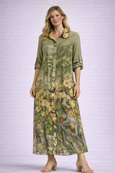 İtalyan Batik Desen İpek Gömlek Elbise 25012236 - 7184/D