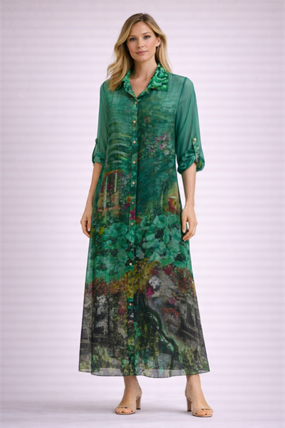 İtalyan Batik Desen İpek Gömlek Elbise 25012236 - 7184/D