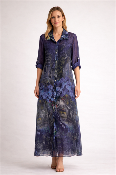 İtalyan Batik Desen İpek Gömlek Elbise 25012236 - 7184/D