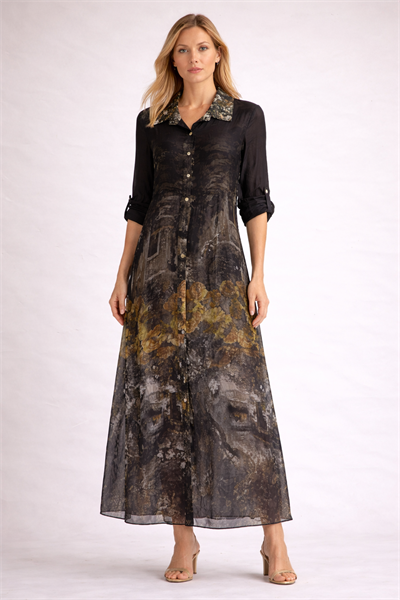 İtalyan Batik Desen İpek Gömlek Elbise 25012236 - 7184/D