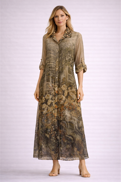 İtalyan Batik Desen İpek Gömlek Elbise 25012236 - 7184/D