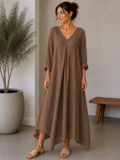 İtalyan Batik Desenli Keten Elbise 2601XA29 - 2311
