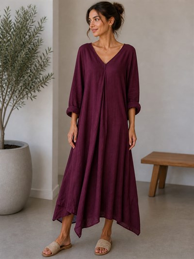 İtalyan Batik Desenli Keten Elbise 2601XA29 - 2311