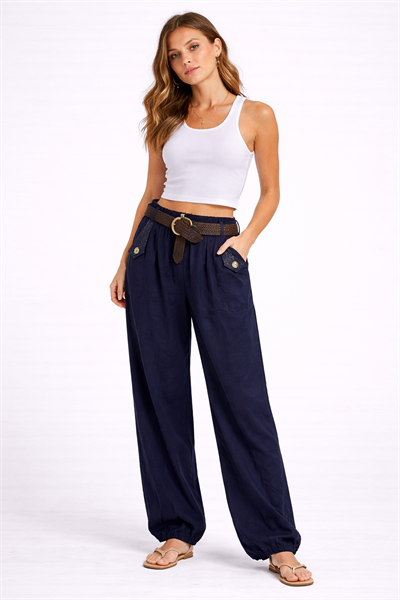 İtalyan Beli Kemerli Şalvar Kalıp Tencel Pantolon 2601XA17 - 2354