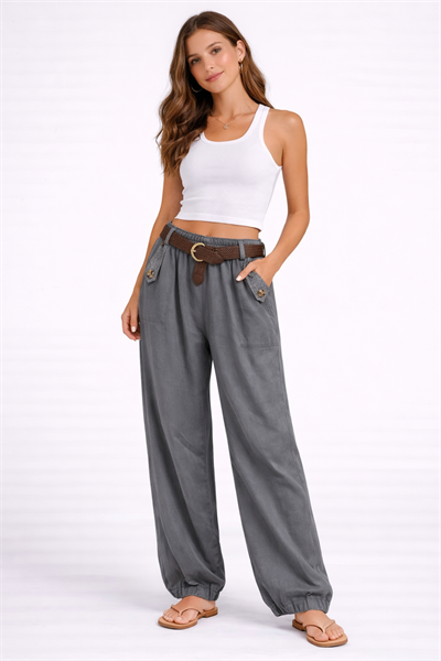 İtalyan Beli Kemerli Şalvar Kalıp Tencel Pantolon 2601XA17 - 2354