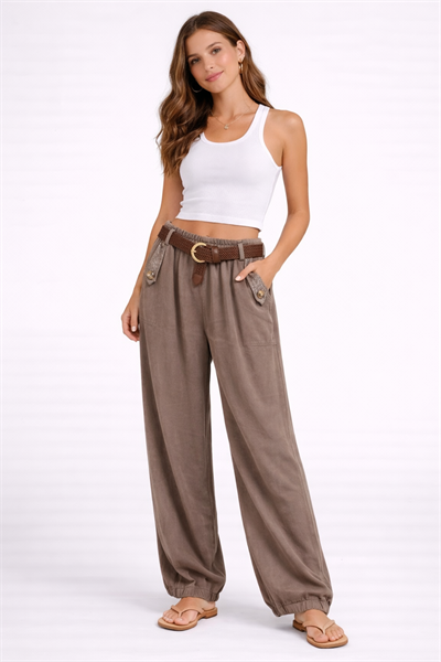 İtalyan Beli Kemerli Şalvar Kalıp Tencel Pantolon 2601XA17 - 2354