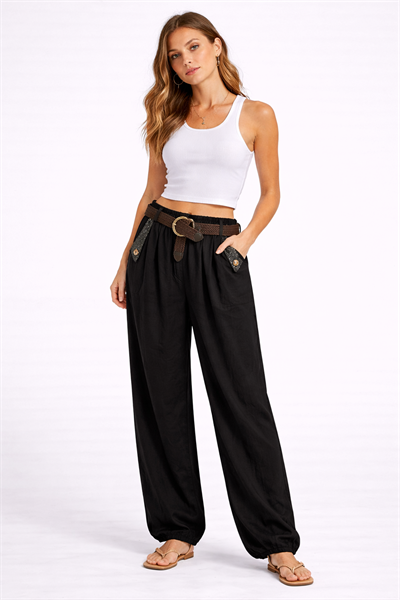 İtalyan Beli Kemerli Şalvar Kalıp Tencel Pantolon 2601XA17 - 2354