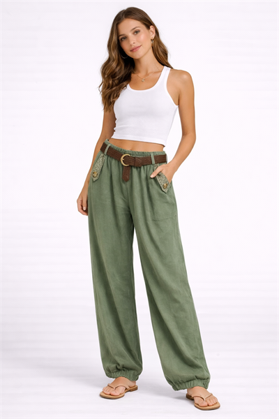 İtalyan Beli Kemerli Şalvar Kalıp Tencel Pantolon 2601XA17 - 2354